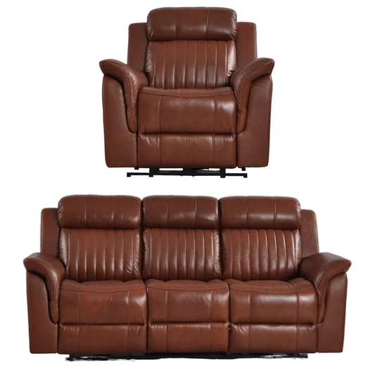 Bravado Genuine Leather Tan Electric Power Recliner 3+1 Seater