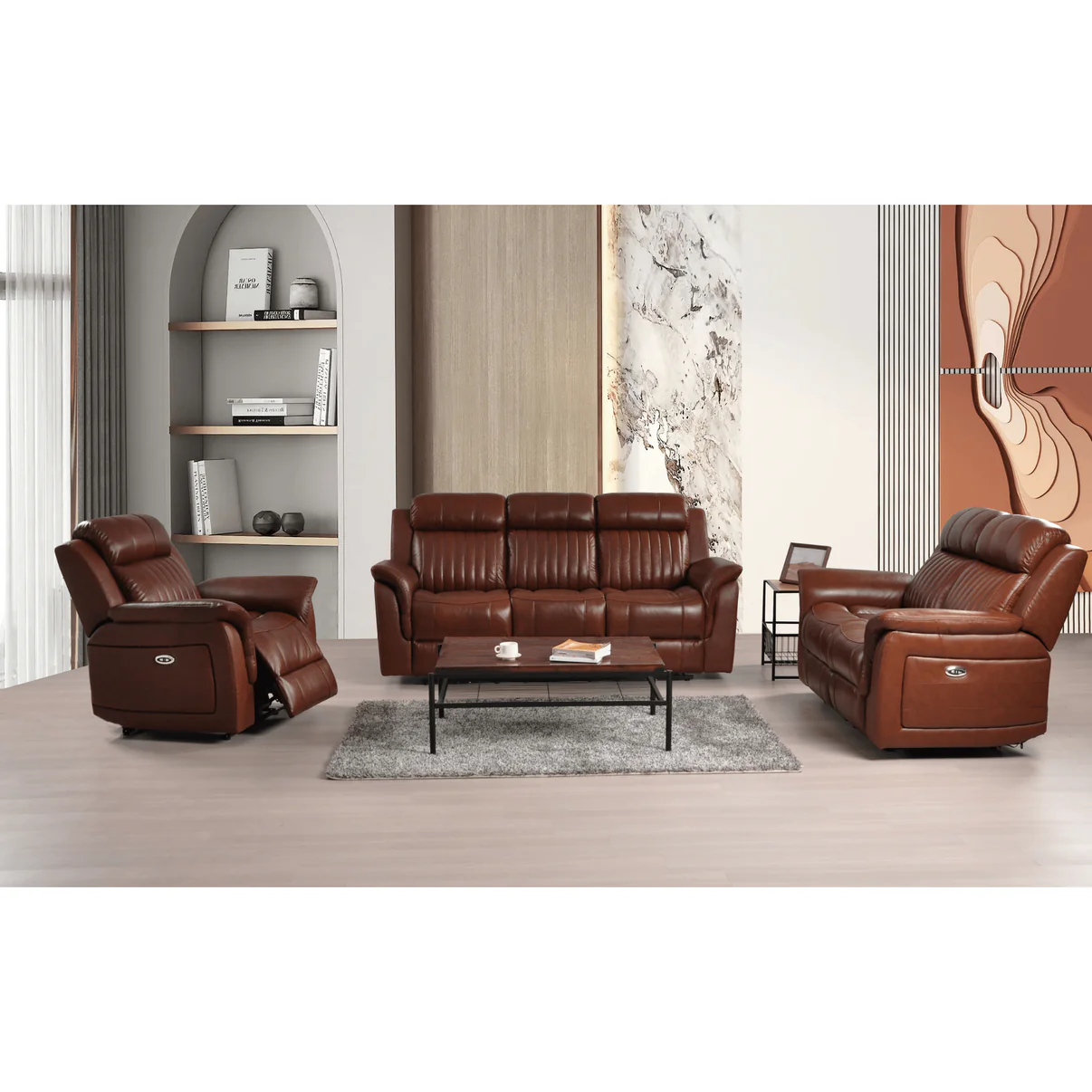 Bravado Genuine Leather Tan Electric Power Recliner 3+2+1 Seater Sofa Set