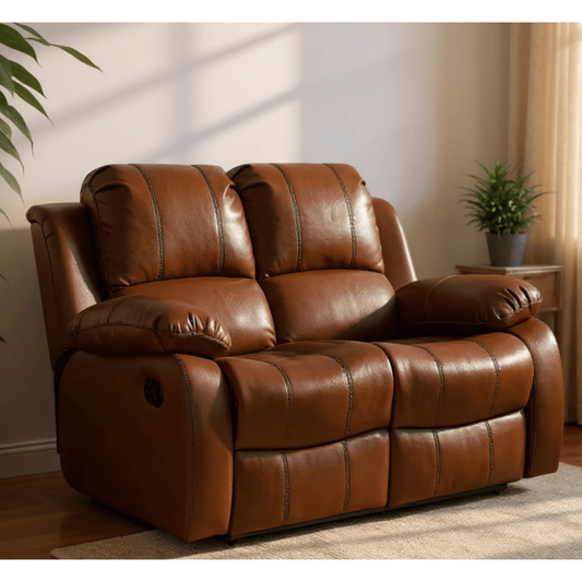 Seville Tan Leather Manual Recliner 2 Seater Sofa