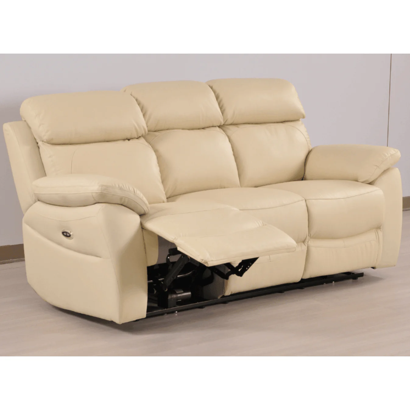 Newsome Genuine Leather Cream Electric Power Recliner 3 Seater