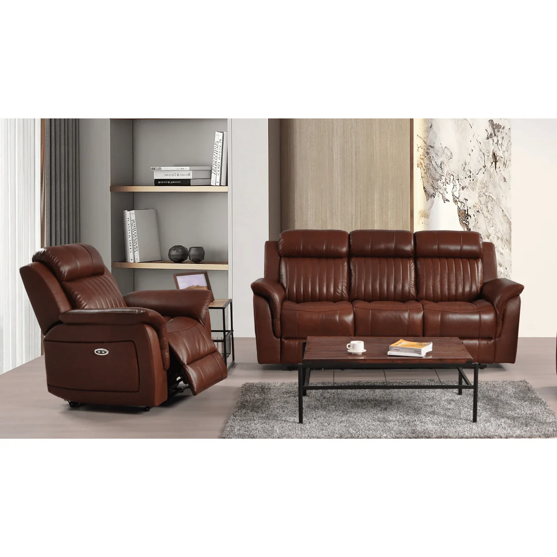 Bravado Genuine Leather Tan Electric Power Recliner 3+1 Seater