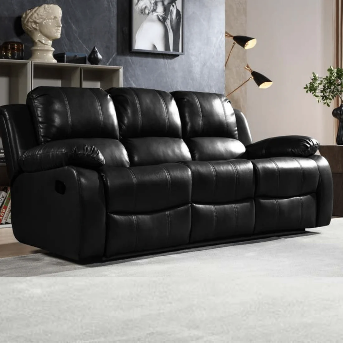 Seville Black Leather Manual Recliner 3+2 Seater Sofa Set