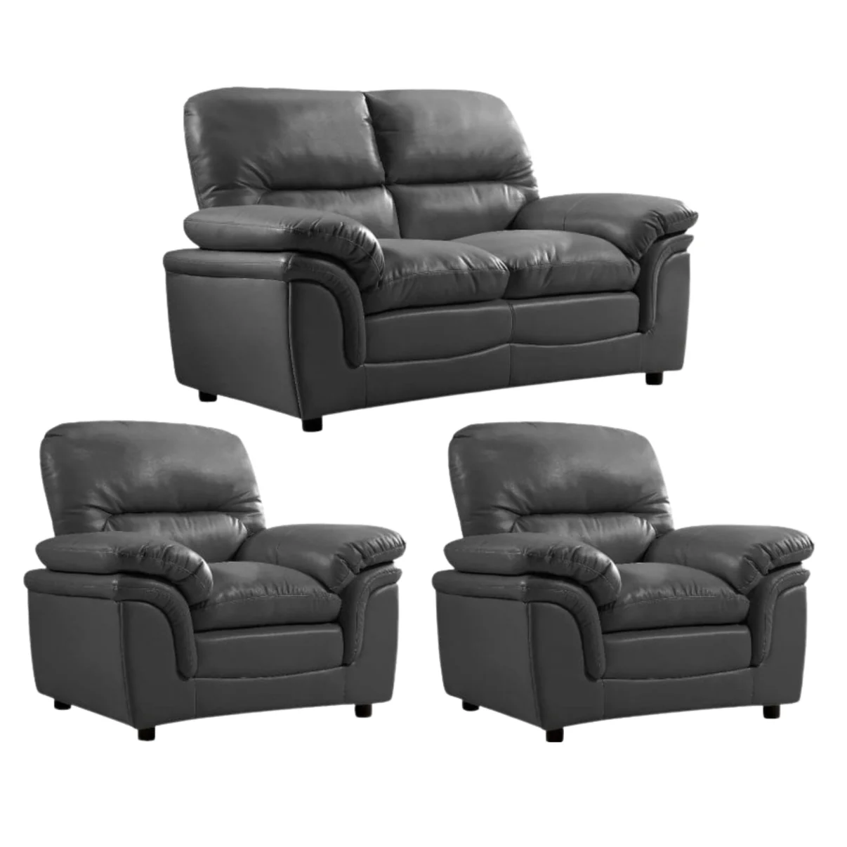 Amaya Grey Leather 2+1+1 Seater Sofa Set
