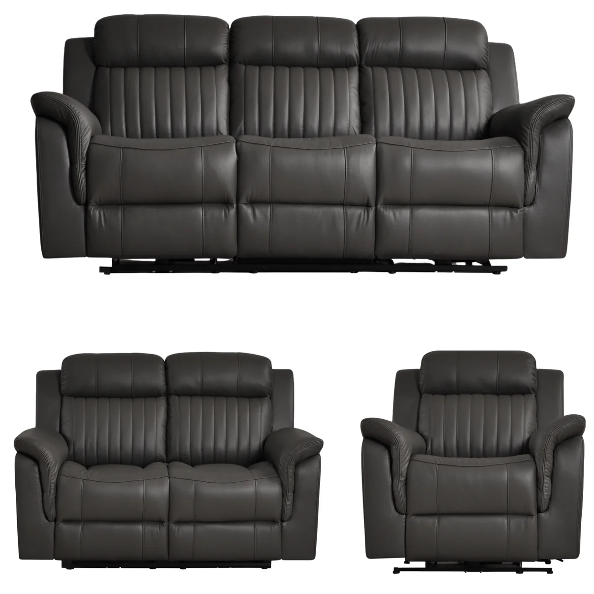 Bravado Genuine Leather Black Electric Power Recliner 3+2+1 Seater Sofa Set
