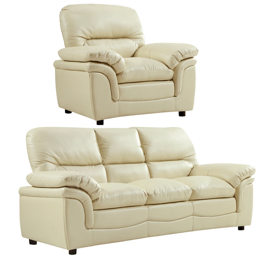 Amaya Cream Leather 3+1 Seater Sofa Set