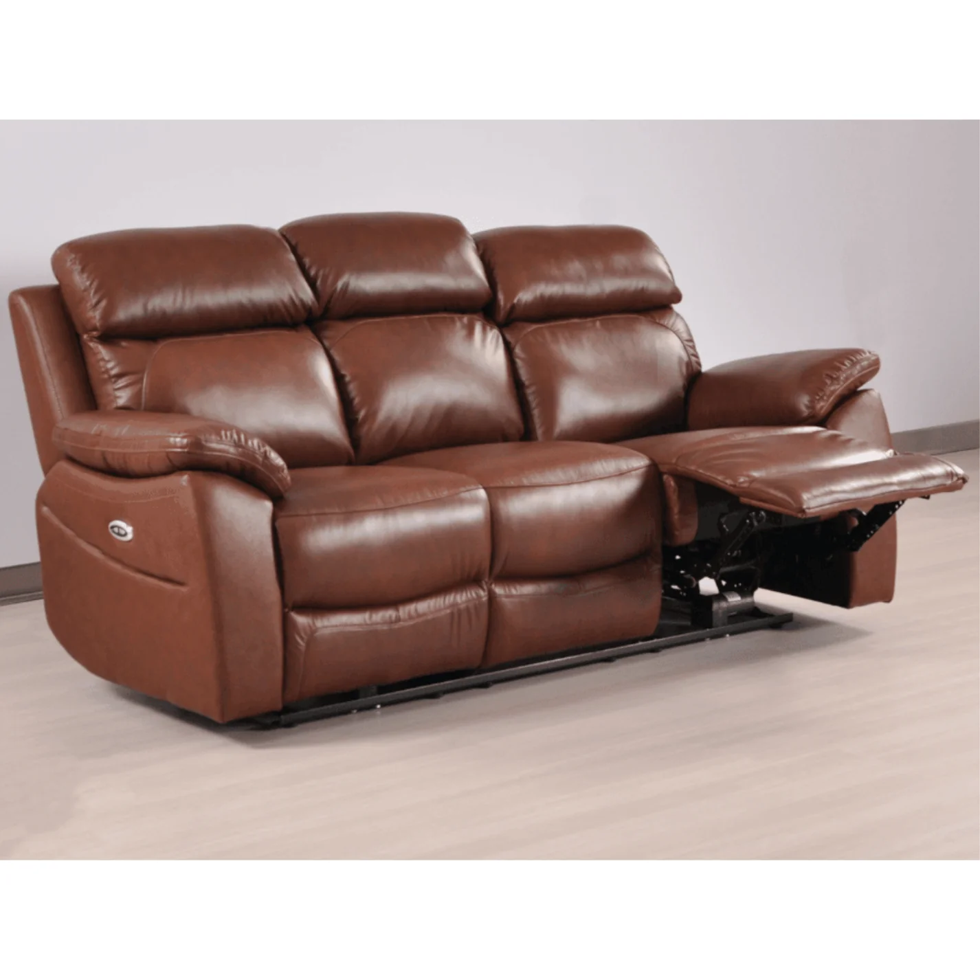 Newsome Genuine Leather Tan Electric Power Recliner 3 Seater