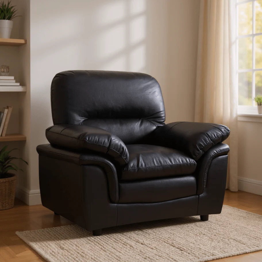 Amaya Black Leather 2+1 Seater Sofa Set