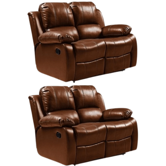 Seville Tan Leather Manual Recliner 2+2 Seater Sofa Set