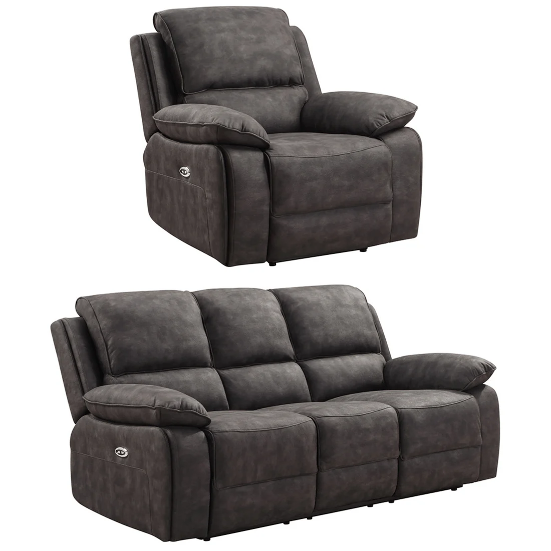 Elm Grey Suede Fabric Electric Recliner 3+1 Seater Sofa