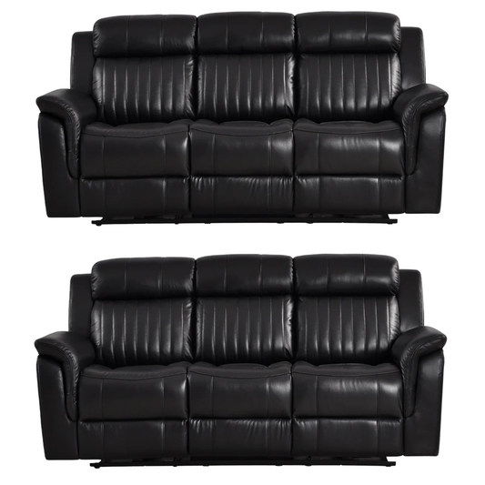 Bravado Genuine Leather Black Electric Power Recliner 3+3 Seater Set