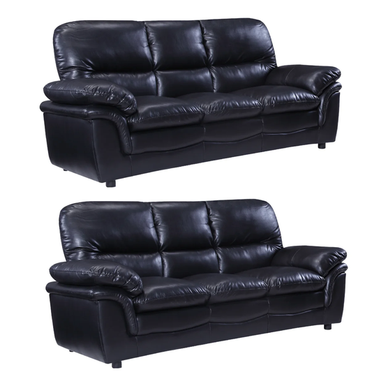 Amaya Black Leather 3+3 Seater Sofa Set