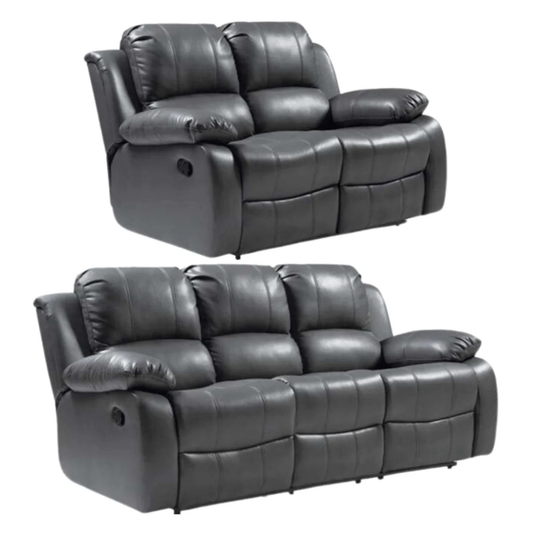 Seville Grey Leather Manual Recliner 3+2 Seater Sofa Set