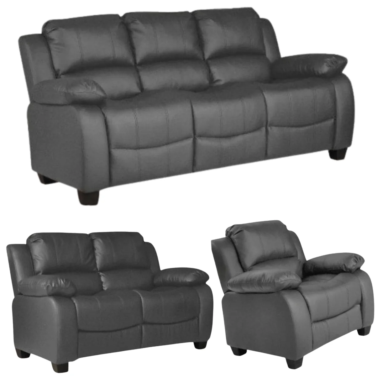 Brooker Black Leather 3+2+1 Seater Sofa Set