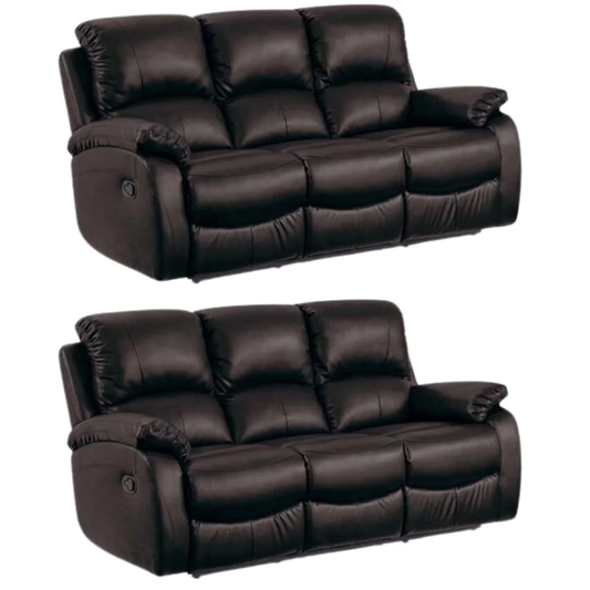 Pittsburgh Brown Leather Manual Recliner 3+3 Seater Sofa Set