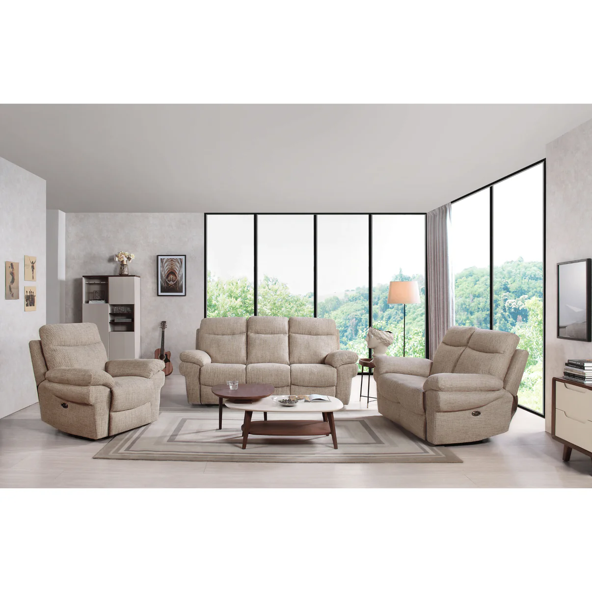 Tamla Beige Fabric Electric Recliner 3+2+1 Seater Sofa Set