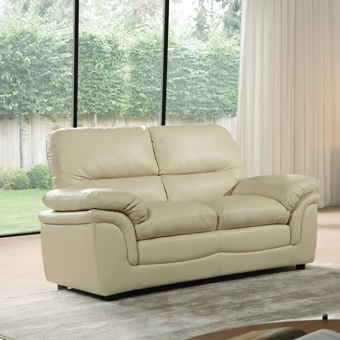 Amaya Cream Leather 2 Seater Sofa