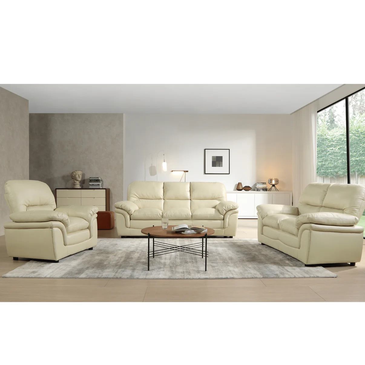 Amaya Cream Leather 3+2+1 Seater Sofa Set
