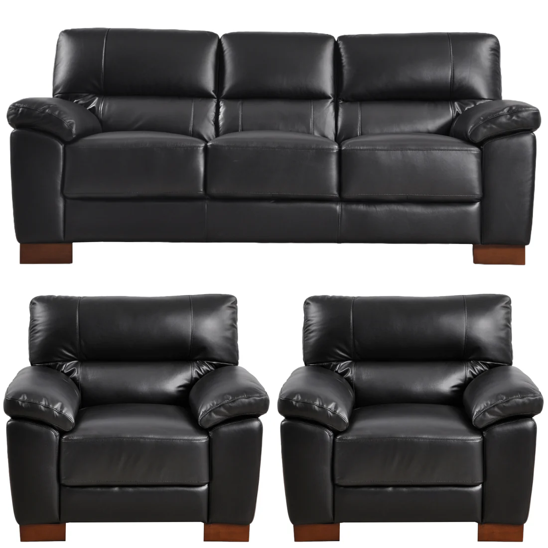 Pavilion Genuine Leather Black 3+1+1 Seater Sofa Set