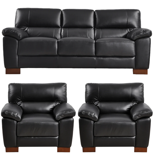 Pavilion Genuine Leather Black 3+1+1 Seater Sofa Set