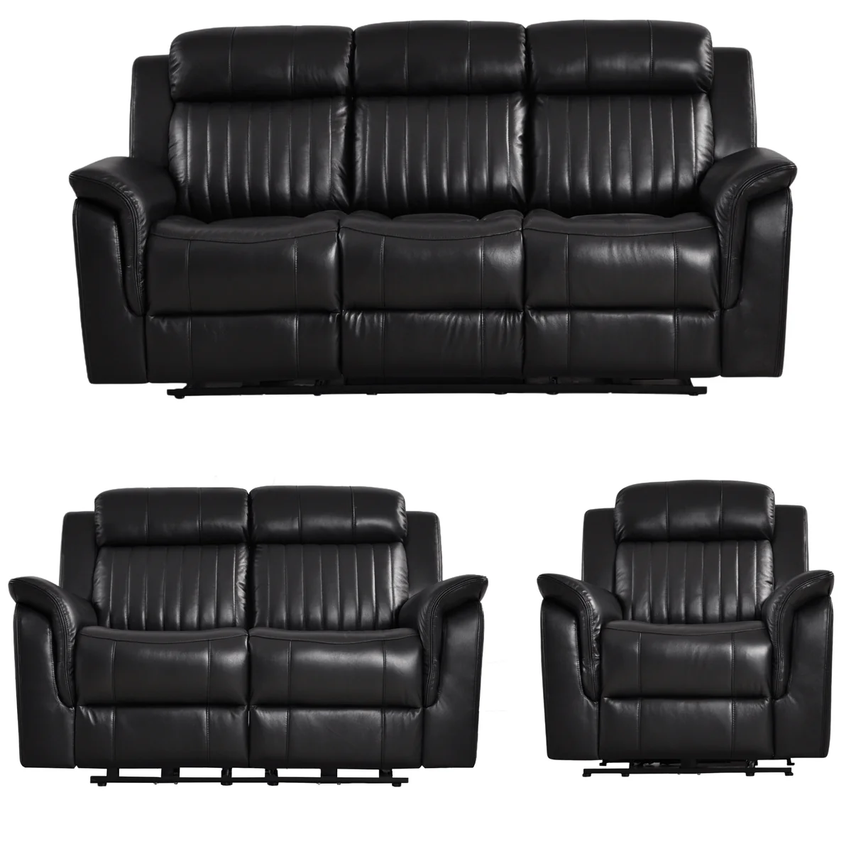 Bravado Genuine Leather Black Electric Power Recliner 3+2+1 Seater Sofa Set