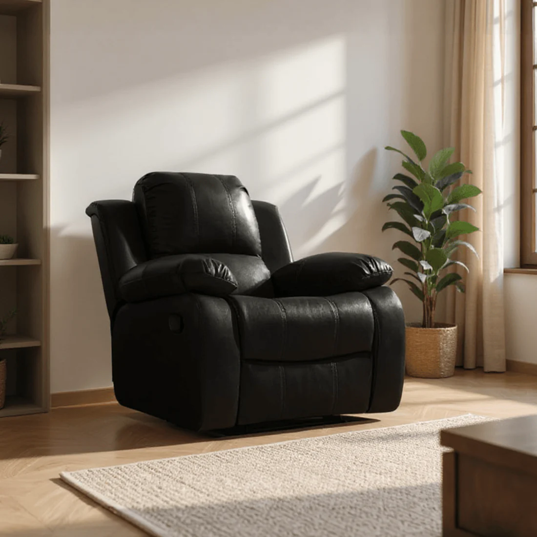 Seville Black Leather Manual Recliner 3+2+1 Seater Sofa Set