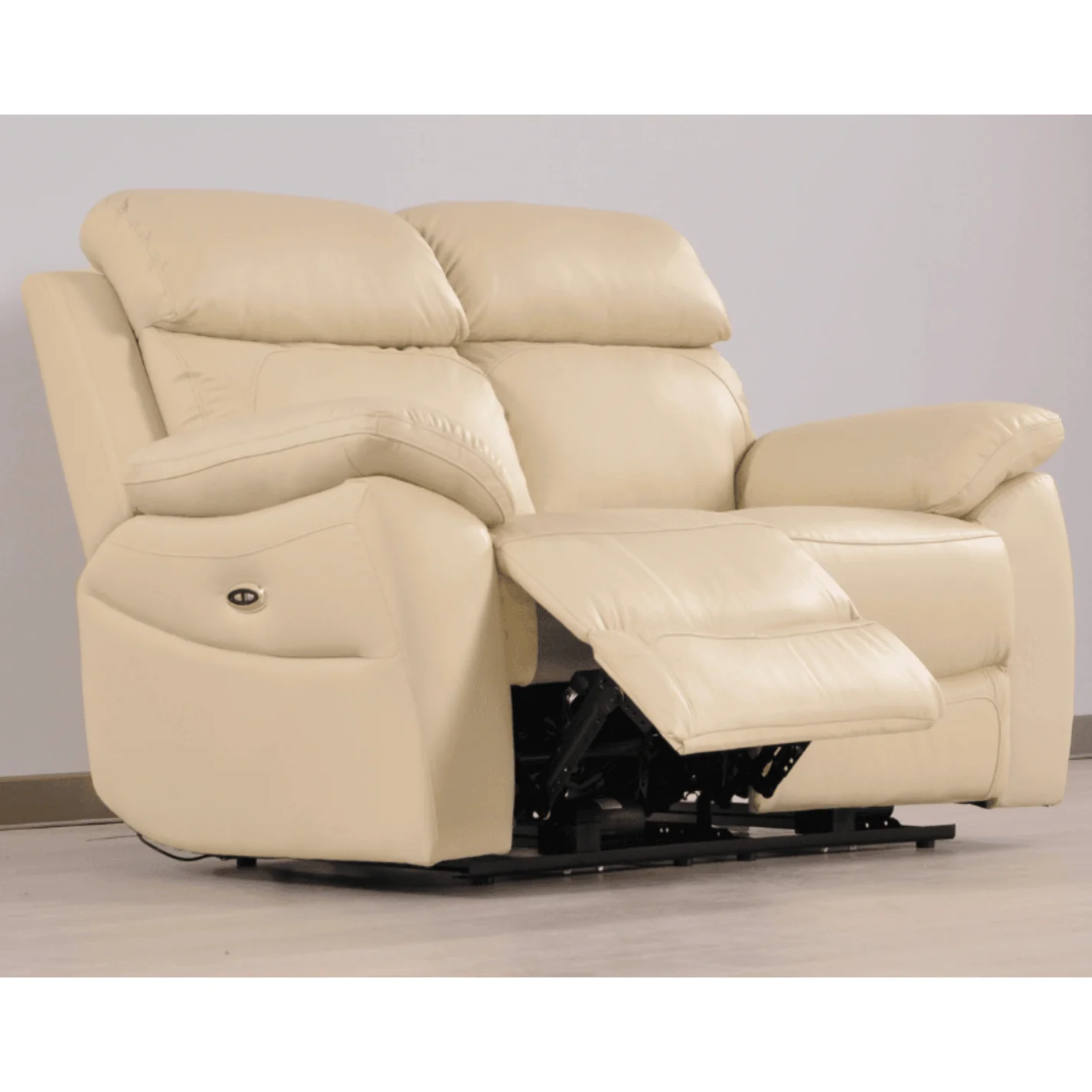 Newsome Genuine Leather Cream Electric Power Recliner 2 Seater