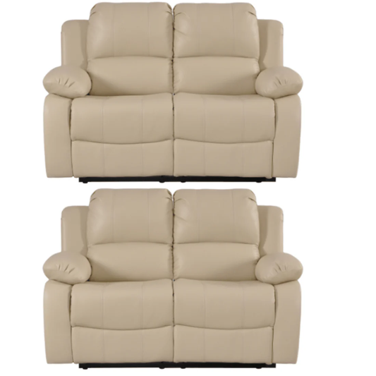 Seville Cream Leather Manual Recliner 2+2 Seater Sofa Set