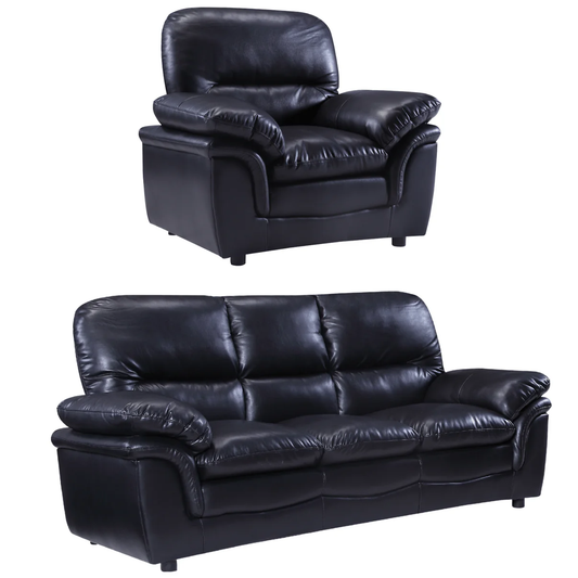 Amaya Black Leather 3+1 Seater Sofa Set