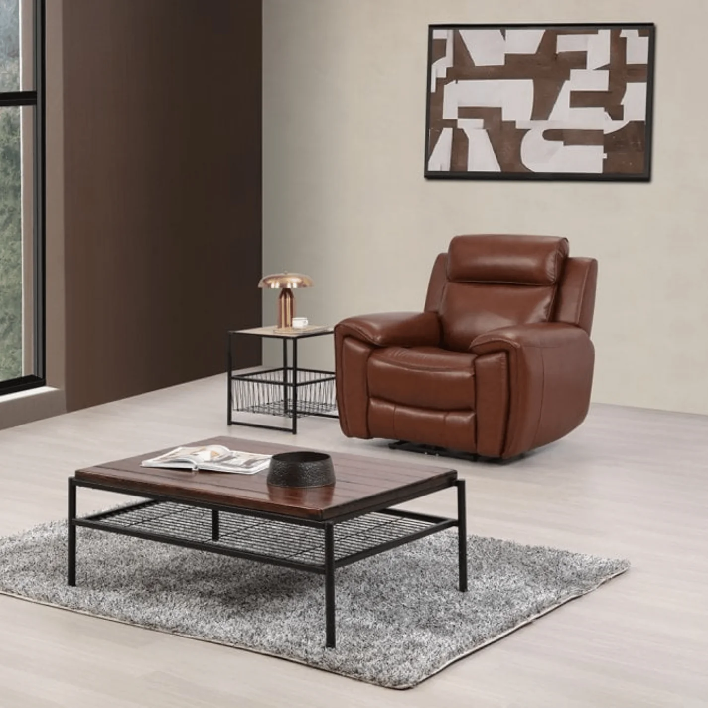 Nevara Genuine Leather Tan Electric Power Recliner Armchair