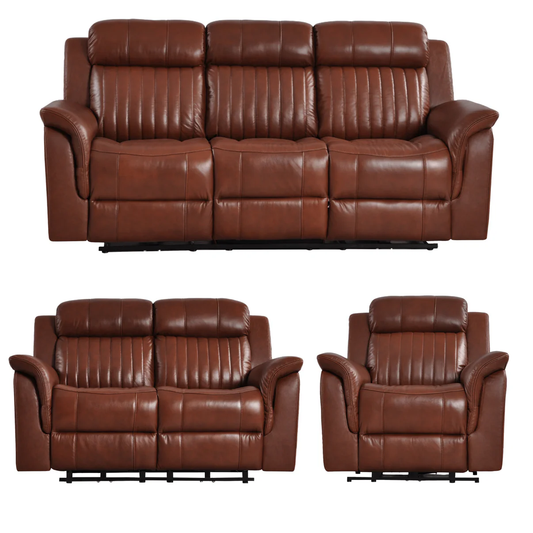 Bravado Genuine Leather Tan Electric Power Recliner 3+2+1 Seater Sofa Set