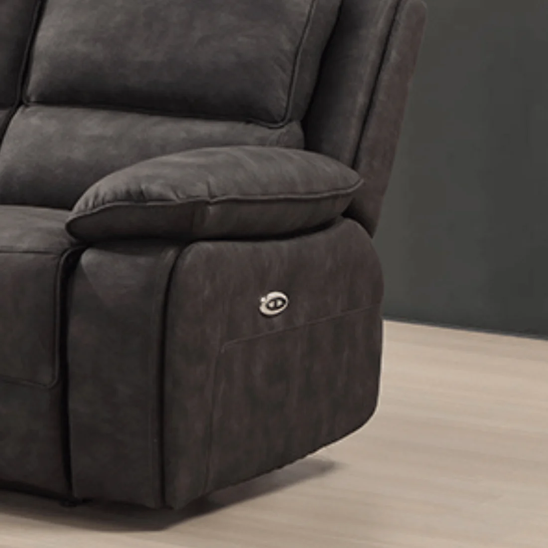 Elm Grey Suede Fabric Electric Recliner 3 Seater Sofa
