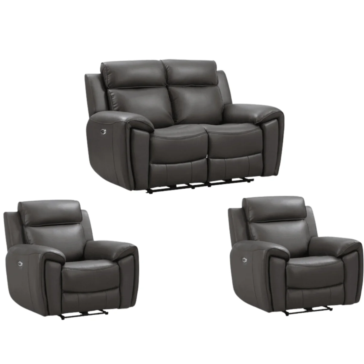 Nevara Genuine Leather Black Electric Power Recliner 2+1+1 Seater Sofa Set