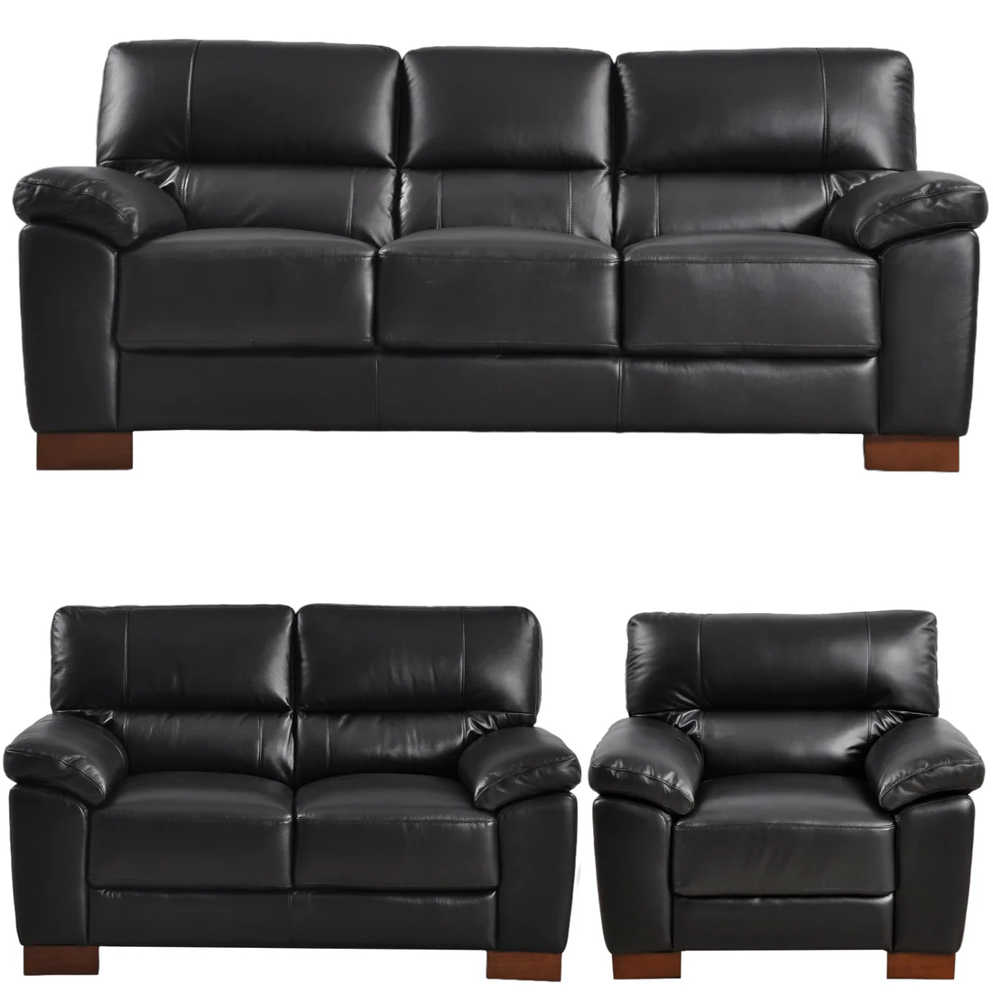 Pavilion Genuine Leather Black 3+2+1 Seater Sofa Set