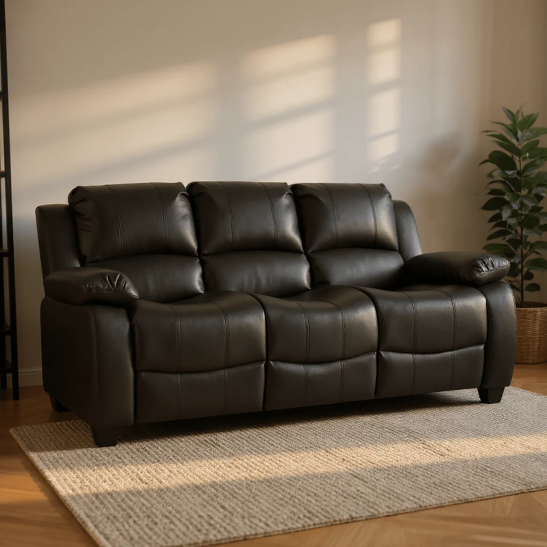 Brooker Black Leather 3+2 Seater Sofa Set