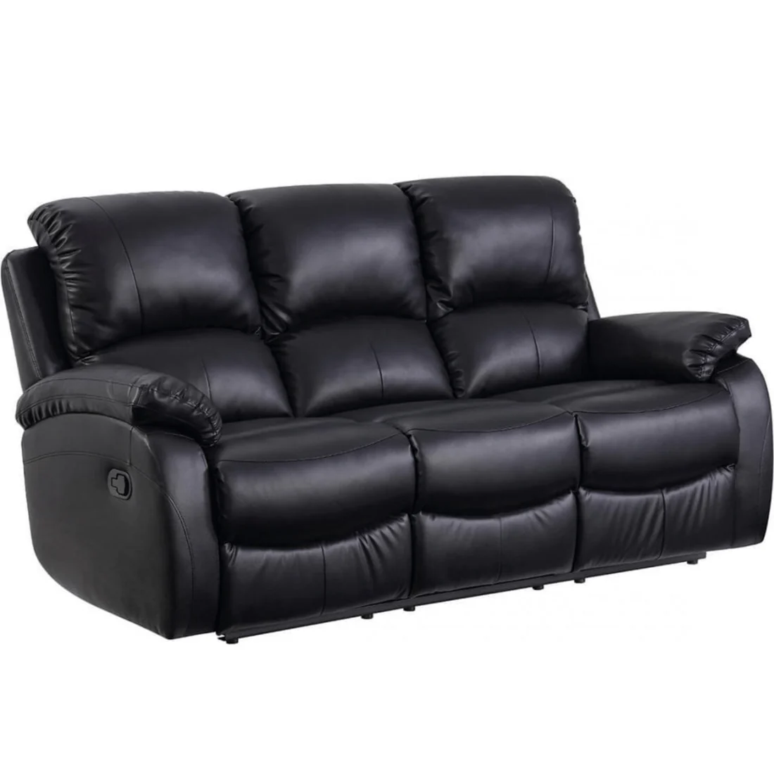 Pittsburgh Black Leather Manual Recliner 3 Seater Sofa