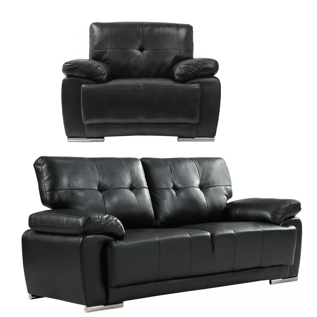 Tristan Black Leather Aire 3+1 Seater Sofa Set