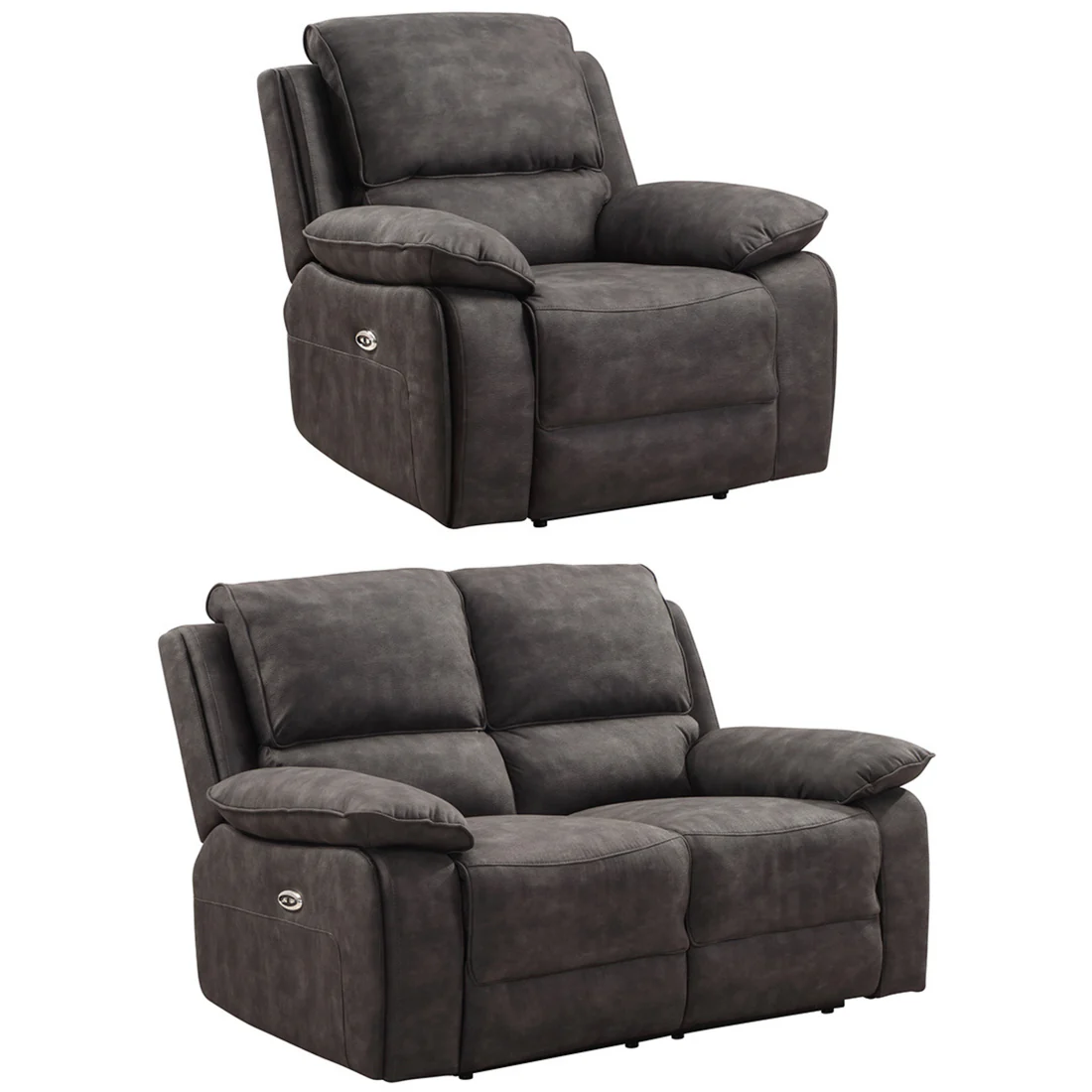 Elm Brown Suede Fabric Electric Recliner 2+1 Seater Sofa Set