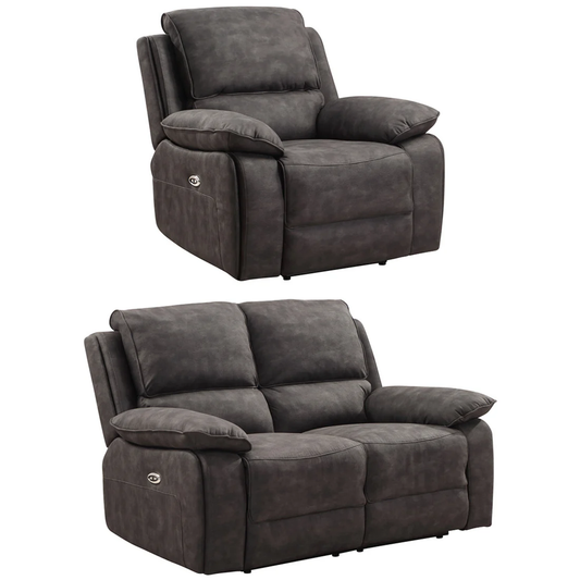 Elm Grey Suede Fabric Electric Recliner 2+1 Seater Sofa Set