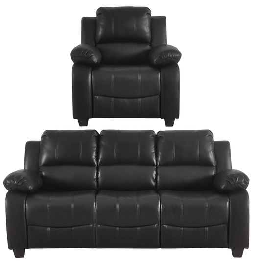 Brooker Black Leather 3+1 Seater Sofa
