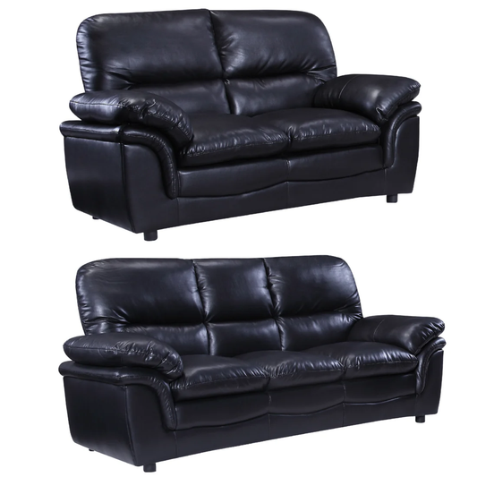 Amaya Black Leather 3+2 Seater Sofa Set