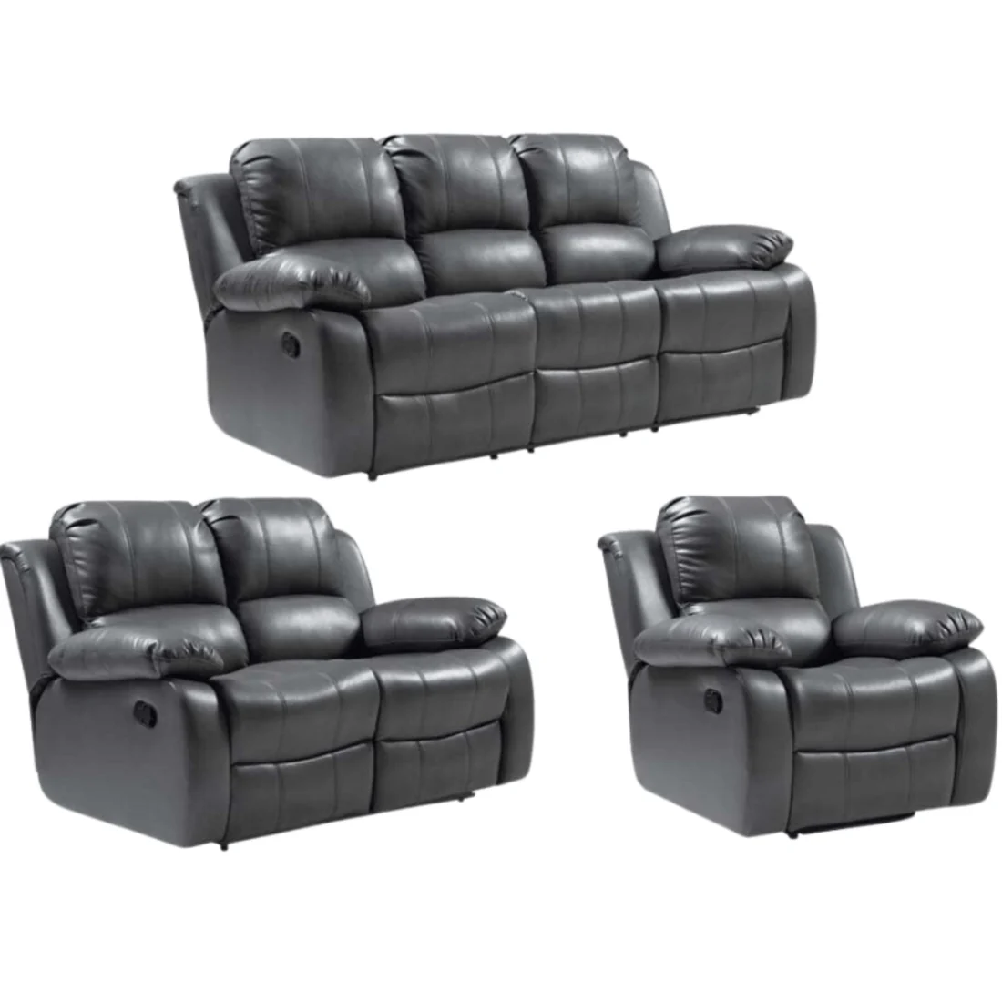 Seville Black Leather Manual Recliner 3+2+1 Seater Sofa Set
