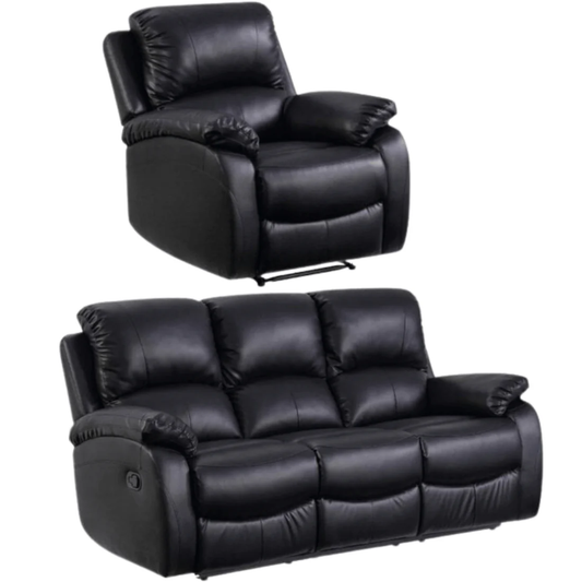 Pittsburgh Black Leather Manual Recliner 3+1 Seater Sofa Set