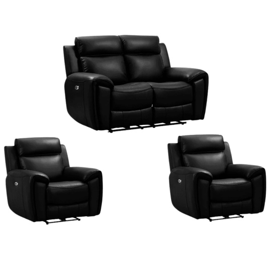 Nevara Genuine Leather Black Electric Power Recliner 2+1+1 Seater Sofa Set