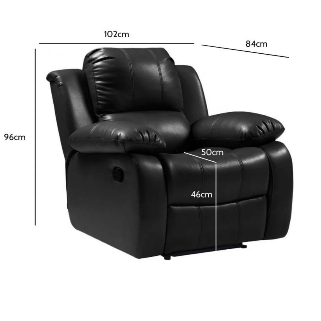 Seville Black Leather Manual Recliner Armchair