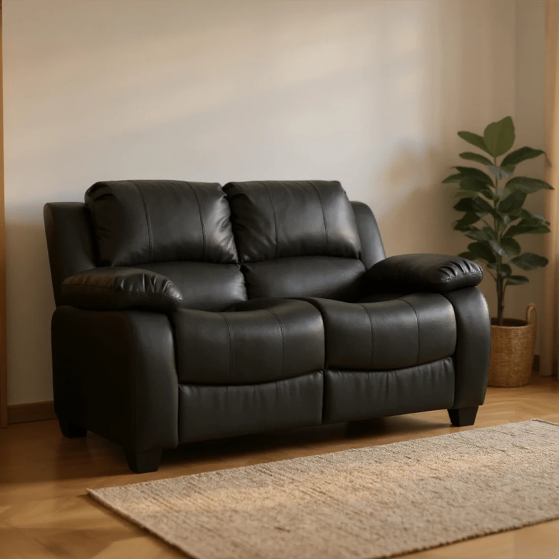 Brooker Black Leather 2 Seater Sofa