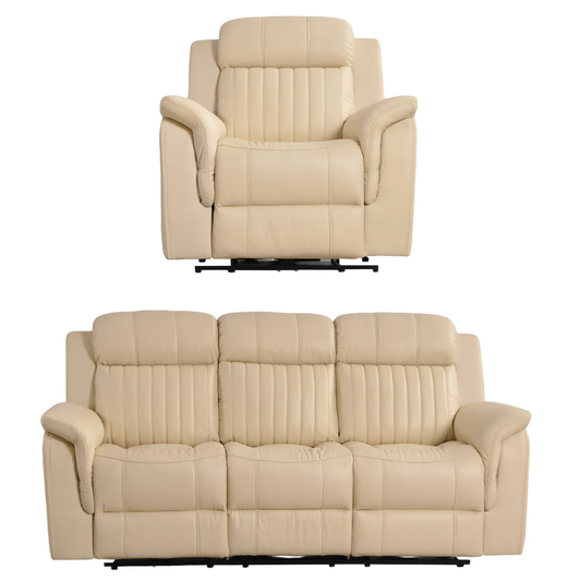 Bravado Genuine Leather Cream Electric Power Recliner 3+1 Seater