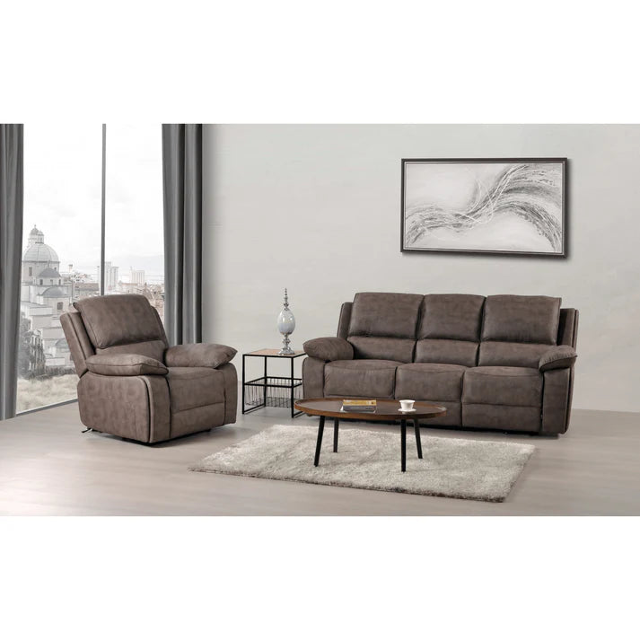 Elm Brown Suede Fabric Electric Recliner 3+1 Seater Sofa