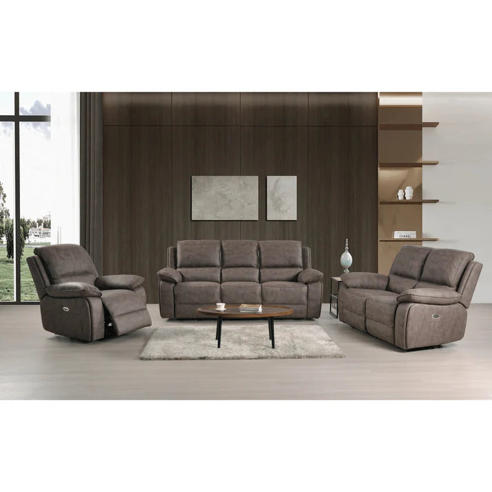 Elm Grey Suede Fabric Electric Recliner 3+2+1 Seater Sofa Set