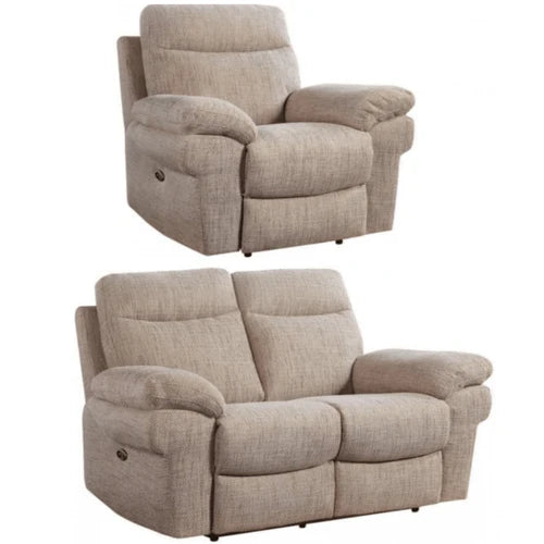 Tamla Beige Fabric Electric Recliner 2+1 Seater Sofa Set