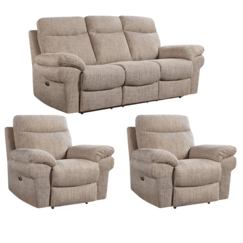 Tamla Beige Fabric Electric Recliner 3+1+1 Seater Sofa Set